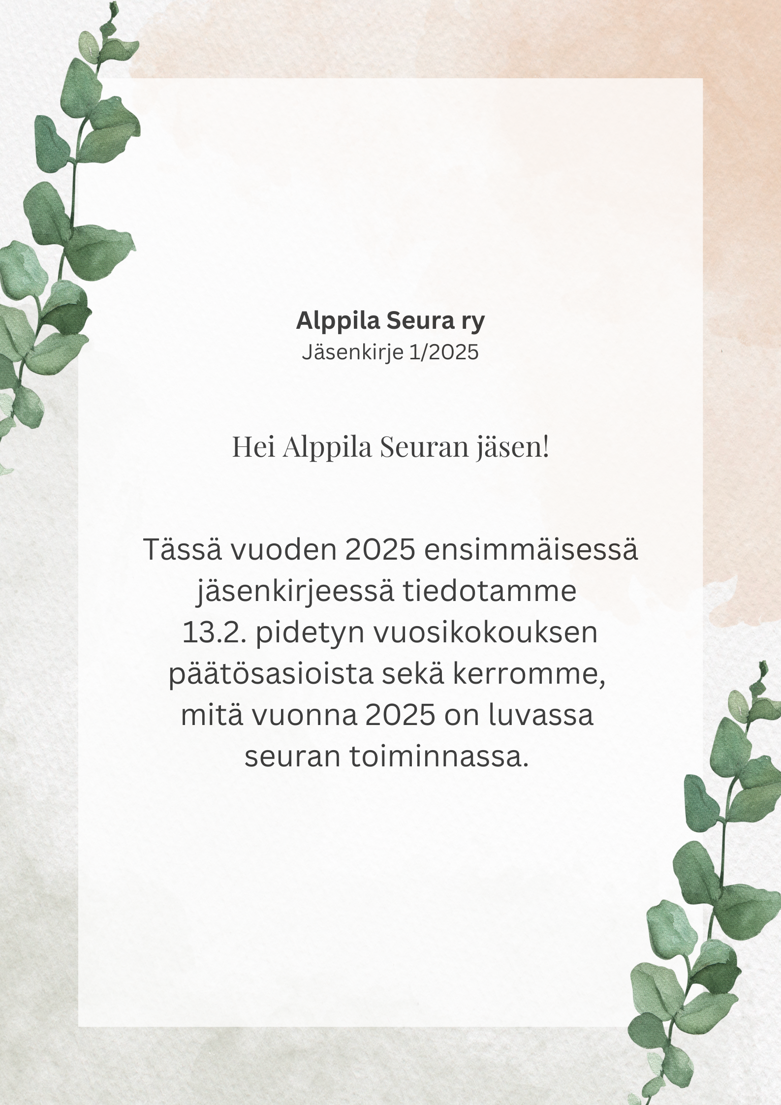 Alppila Seuran tuore jäsentiedote